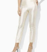 Crisp silk dupioni gives off a brilliant luster on Lauren by Ralph Lauren's pants, rendered in a slim-fitting silhouette.