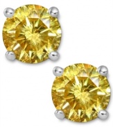 Add a pop of sunshine-bright color, in one small drop. These sparkling stud earrings feature round-cut yellow diamonds (2 ct. t.w.) in a four-prong setting of 14k white gold. Approximate diameter: 1/3 inch.