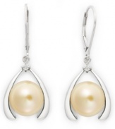 Good luck and a touch of polish. These sophisticated horseshoe-shaped earrings feature a cultured golden South Sea pearl (10-12 mm) and sparkling diamond accents. Earrings secure with a sterling silver lever backing. Approximate drop: 1 inch.