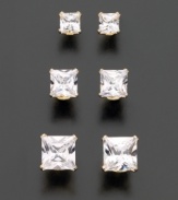 This set of cubic zirconia earrings will complement your versatile style. Princess-cut cubic zirconia are set in 14k gold. Includes 1/2 ct. t.w., 1-1/4 ct. t.w. and 2-1/4 ct. t.w.