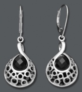 A sweet combination. The polish of a sterling silver filigree teardrop creates the perfect setting for a bold, onyx gemstone (8 mm). Approximate drop: 1-3/4 inches.