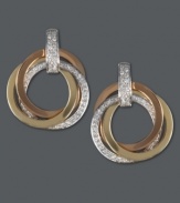 Unparalleled design. Trio by Effy Collection's unique earring style combines three overlapping circles in 14k gold, 14k white gold and 14k rose gold with rows of sparkling, round-cut diamonds (1/3 ct. t.w.) and a post backing. Approximate drop: 1 inch. Approximate diameter: 3/4 inch.