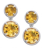 Brighten the mood. Two round-cut citrine gemstones (2-2/3 ct. t.w.) create an uplifting look on these double drop earrings. Post setting crafted in sterling silver. Approximate drop: 3/4 inch.