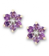 Spring forward. Victoria Townsend's sweet flower studs feature round-cut amethyst (1-1/5 ct. t.w.) set in 18k gold over sterling silver. Approximate diameter: 3/8 inch.