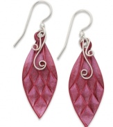 Pink inspiration. Jody Coyote's feathery earrings feature pink patina bronze drops with a sterling silver swirl accent and backing. Approximate drop: 1-3/4 inches.