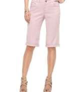 Say bye-bye to boring blues in these cuffed Bermuda shorts in a chic pink wash from DKNY Jeans. Try them with a breezy peasant top or A-line tank top!