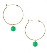 Here's looking at you! Donned with stunning jade balls (8 mm) these 14k gold hoop earrings are sure to turn heads. Approximate drop: 1-1/2 inches.