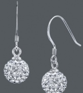 Gleam and shimmer even at your most casual with these sterling silver drop earrings from Unwritten. Each sterling silver ball is donned with pave-set crystals to refract light with sheer brilliance. Approximate drop: 9/10 inch.