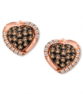 Stay true to your heart's desire. Le Vian's sweetly-sparkling stud earrings combine round-cut chocolate diamonds (1/4 ct. t.w.) and white diamonds (1/10 ct. t.w.) in 14k rose gold. Approximate diameter: 1/3 inch.