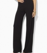 Fluid and elegant with a chic wide leg, Lauren by Ralph Lauren's stylish matte jersey pant borrows inspiration from the sea with anchor-embossed buttons at the left hip.