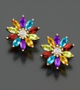 A burst of bright color. Multicolor marquise stones (1-1/3 ct. t.w.) with pretty diamond accents create a fun and fresh floral shape. Set in 14k gold.