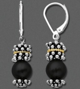 Fashion forward with a lasting appeal. These lever-back drop earrings feature onyx (8 mm) set in 14k gold and sterling silver.