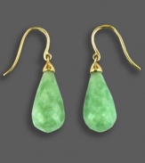 Make others green with envy. These simple yet stylish teardrop-shaped jade (20 x 10 mm) earrings are set in 14k gold, from Effy Collection. Approximate drop: 1-3/4 inches.