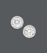 Sweeten any look with a touch of sparkle. These stunning stud earrings highlight round-cut diamonds encircled by halos of round-cut diamond accents (2 ct. t.w.). Crafted in 14k white gold. Approximate diameter: 6 mm.