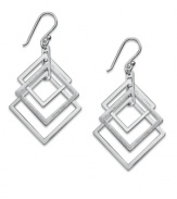 Triply chic. Unwritten's cut-out drop earrings feature three overlapping square in sterling silver. Set on french wire. Approximate drop: 2-1/6 inches.