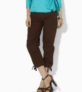 Lauren by Ralph Lauren's modern twist on a rugged pant, this chic cargo version boasts a cropped silhouette with drawstrings at the hem for an elegant ruched effect.