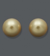 Brighten your look with drops of sunshine. Crafted in 14k gold, these polished studs highlight cultured golden South Sea pearls (9-10 mm). Approximate diameter: 1/3 inch.