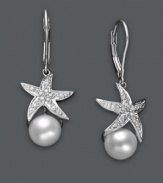 Infuse your look with summery shimmer! These stunning drop earrings highlight diamond-accented starfish with an exquisite cultured freshwater pearl drop (8 mm). Set in sterling silver. Approximate drop: 1-1/4 inches.