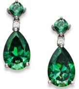 Celebrity-inspired styles create a red carpet-worthy look. Arabella's gorgeous teardrop-shaped earrings feature pear-cut green and round-cut white Swarovski zirconias (total 11-9/10 ct. t.w.). Set in sterling silver. Approximate drop: 9/10 inch.