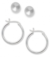 Perfect for the girl who can't make up her mind. Touch of Silver's polished earrings set includes classic hoop and stud earrings. Crafted in silver-plated brass with sterling silver backings. Approximate diameter (stud): 1/4 inch. Approximate diameter (hoop): 2/3 inch.