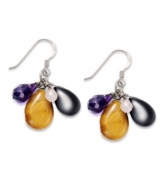 Spruce up your look. These brightly-colored cluster earrings feature tiger's eye (6 mm), black onyx (6 mm), amethyst (2 ct. t.w.) and rose quartz (1-3/8 ct. t.w.) set in sterling silver. Approximate drop: 1-1/4 inches.