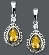 Brighten her day in more than one way! The rich yellow hue of these pear-cut citrines (3/4 ct. t.w.) will make every November birthday girl smile. Set in 14k gold and sterling silver with sparkling diamond accents. Approximate drop: 1 inch.