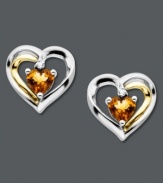 Sweet romance. Petite stud earrings feature heart-shaped citrine (7/8 ct. t.w.) and a diamond accent for extra sparkle. Set in 14k gold and sterling silver. Approximate diameter: 1/2 inch.