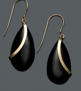 Luxe gold and smooth black elegance. Onyx teardrop earrings (12-22 mm) wrapped in 14k gold ribbons add effortless class. Approximate drop: 1/4 inch.