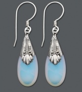 Embrace your individuality with unique design. Earrings by Jody Coyote feature iridescent glass teardrops in an intricate sterling silver setting. Approximate drop: 1-1/2 inches.