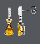 Add a little sunshine to your look. These dazzling drops feature pear-cut citrine (1 ct. t.w.) and sparkling white topaz accents. Setting crafted in sterling silver and 14k gold. Approximate drop: 9/10 inch.