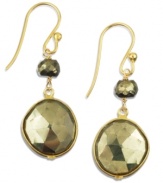 Add a touch of glamour. Faceted pyrite drops (20-1/3 ct. t.w.) and a luxe look to a stunning pair of drop earrings. Crafted in 18k gold over sterling silver. Approximate drop: 1 inch.