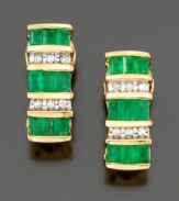 Fresh, sparkling baguette-cut emeralds (1-3/8 ct. t.w.) and glittering round-cut diamonds (1/8 ct. t.w.) combine for colorful sophistication. Set in 14k gold.