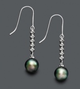 Add lavish style to your look with polish and shine. Earrings feature a cultured Tahitian pearl (8-9 mm) accented by sparkle beads crafted in sterling silver. Approximate drop: 1-1/2 inches.