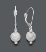 Just a drop will do. These elegant earrings feature a simple design that highlights a lazer cut bead set in 14k white gold. Approximate drop: 1 inch.