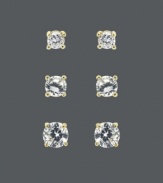 Pick the right pair of sparkle to suit the occasion! B. Brilliant's stunning stud set features three pairs of round-cut cubic zirconias (1-3/4 ct. t.w.) in three different sizes. Set in 18k gold over sterling silver. Approximate diameters: 3, 4, and 5 mm.