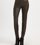 Butter-soft leather defines sleek leggings styled with an elastic waistband and zippered ankles. Elastic waistbandZipper at cuffsInseam, about 30Leather with 98% cotton/2% Lycra® trimDry cleanImported of French fabricModel shown is 5'10 (177cm) wearing US size Small.