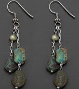 Capture the spirit of natural beauty with these colorful dangling earrings. In sterling silver and turquoise with cultured freshwater pearls (5-8mm).