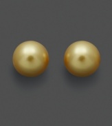 Drops of gold will add a warm glow to your look. Stud earrings feature gold south sea pearls (9-10 mm) set in 14k gold. Approximate diameter: 1/3 inch.