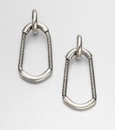 A modern style with a sleek snake chain drop design. Silver oxide-finished brassDrop, about 2Post backImported 