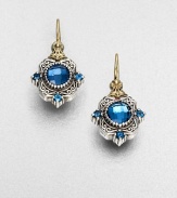 An elegant drop design with beautiful faceted London blue topaz and blue topaz stones set in sterling silver and accented with 18k gold. Sterling silver18k goldBlue topazLondon blue topazDrop, about 1French wire backImported 