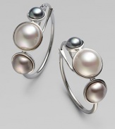 A trio of glistening mabe pearls faceted in sterling silver makes for a classic design. 6mm, 8mm & 10mm mabe pearls Sterling Silver Drop, about 1 Ear wire back Made in Spain 