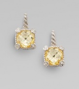 From the Linen Collection. A small cushion-cut canary crystal shimmers in a sterling silver setting, accented by white sapphires.Canary crystalWhite sapphireSterling silverLength, about ¾Ear wireImported