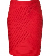 Radiant in flame red, Catherine Malandrinos cross pleated skirt is an eye-catching separate perfect for amping up your cool cocktails look - Front cross pleating, smooth back, hidden back zip, kick pleat - Form-fitting - Team with a silk top, leather jacket and pointy-toe pumps for cocktails