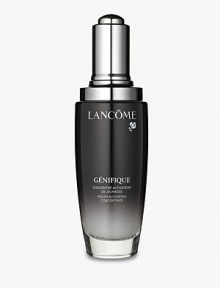 Lancôme's skincare boosts the activity of genes and stimulates the production of youth proteins. Génifique is the foundation of every woman's skincare at any age or for any skin concern.Notice visibly younger skin in just 7 days. Skin looks as if lit from within - breathtaking and radiant. Its youthful quality returns soft and velvety to the touch. Drop by drop, skin is vibrant with youth, its tone becomes astonishingly even, its texture dramatically refined. 2.5 oz.