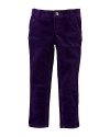 A preppy skinny-leg pant in wide-wale stretch cotton corduroy is updated in a bold hue.