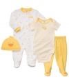 Here a quack, there a quack, everywhere a quack-quack. Their outfit will be as fun as their personality with this 4-piece bodysuit, pant, coverall and hat set from Carter's.