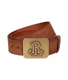 Stylish belt in camel brown leather - Medium wide, with a decorative, square metal buckle - Very high quality finish - A modern classic - elegant and trendy - Works as a harmonious complement to jeans - or as a sexy accent, for example, over a long cardigan