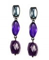 Dramatic drops! With their pretty palette of pale blue, violet and plum, Jones New York's beaded linear drop earrings are sure to get noticed whenever you wear them. Made in hematite tone mixed metal. Approximate drop: 2 inches.