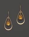 Bezeled citrine teardrops, framed in 14K yellow gold.