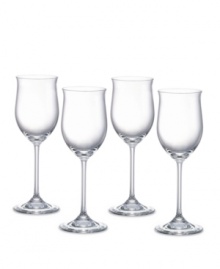 These sleek wine glasses have a graceful bell shape, just right for serving chilled chardonnay and crisp Pinot Noir. Set of four.